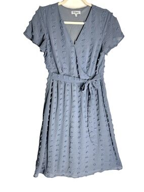 Polagram Pom Pom Fit & Flare Midi Dress Size M Short Sleeve V-Neck Light Weight
